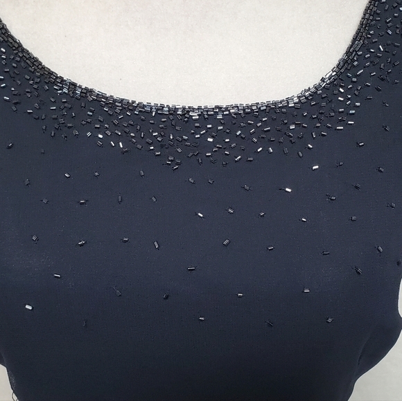 Vintage J Kara Navy Blue Chiffon Beaded Scalloped Maxi Dress Jacket Set 16 - Picture 13 of 16